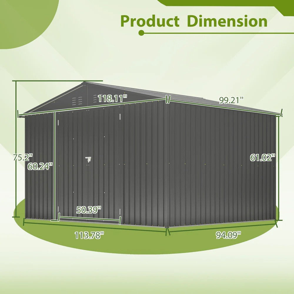LMcenter's 10X8 FT Outdoor Storage Shed, All Weather Metal Sheds With Lockable Doors, Tool Shed For Garden, Patio, Backyard, Lawn, Black