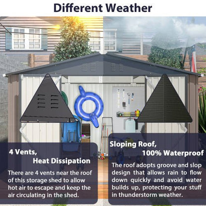 10' X 10' Metal Storage Shed For Ourdoor, Steel Yard Shed With Design Of Lockable Doors - Decindoor