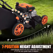 21" Sel-Propelled Gas Lawn Mower, 170cc 4-Ste Engine, 7-Position Cutting Height, 3-in-1 tile Mulching Bagging Discharging, 1.9 B