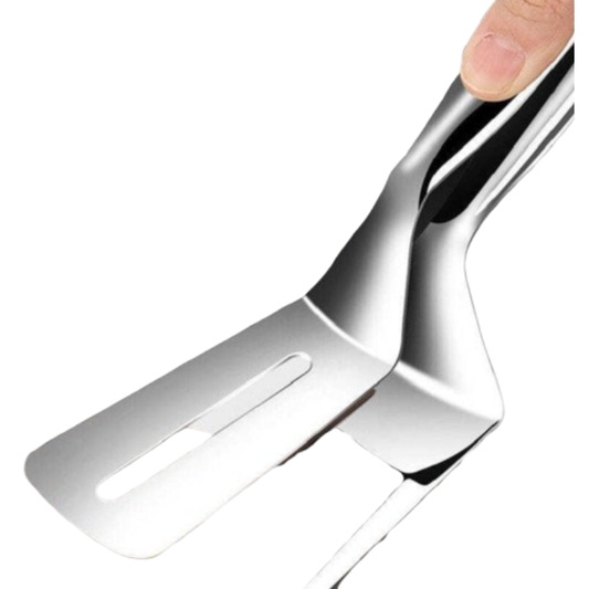 2-in-1 Steak Tongs Spatula – Stainless Steel Multifunction Kitchen Turner & Food Clip