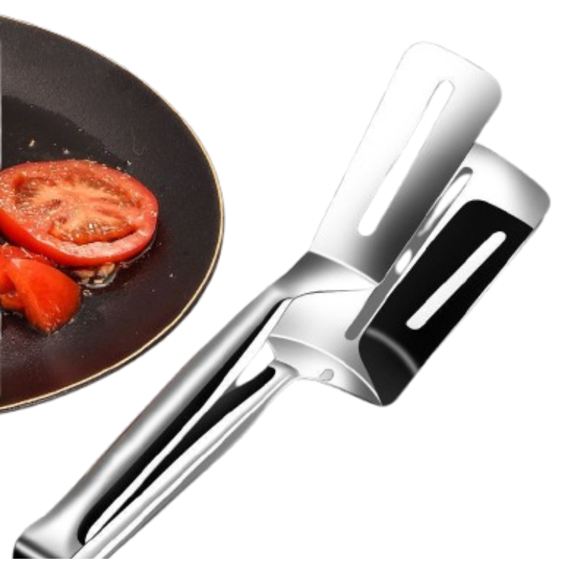2-in-1 Steak Tongs Spatula – Stainless Steel Multifunction Kitchen Turner & Food Clip