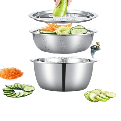 3-in-1 Multi-Function Vegetable Chopper Set – Grater, Slicer & Washing Basin Combo