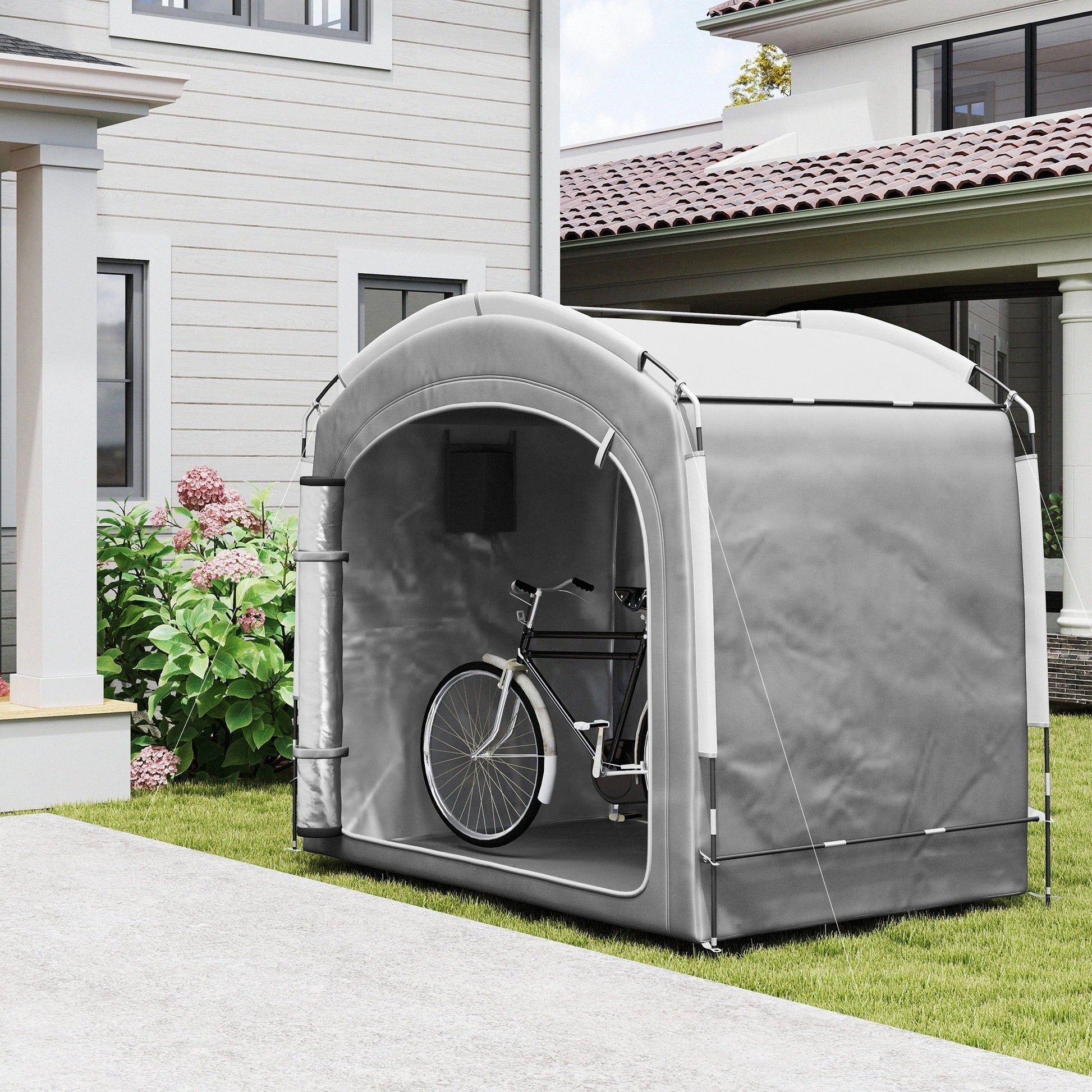 Bike Storage Shed Tent, Portable And Waterproof With 210D Oxford Fabric And Carry Bag For 3 - 4 Bicycles, Dark Gray - Decindoor