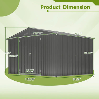 LMcenter's 10X8 FT Outdoor Storage Shed, All Weather Metal Sheds With Lockable Doors, Tool Shed For Garden, Patio, Backyard, Lawn, Black